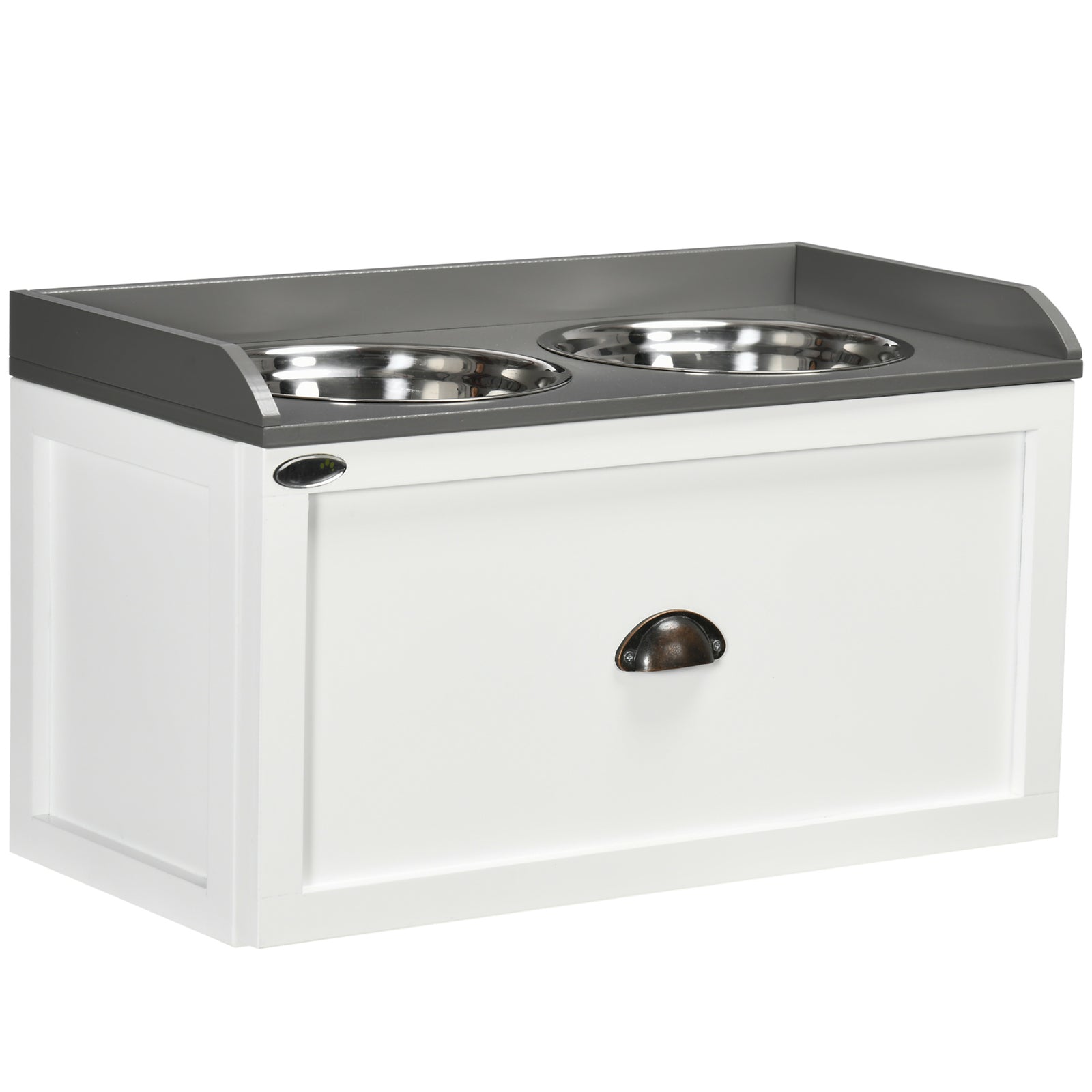 Stainless Steel Raised Dog Bowl W/ 21l Storage Drawer, For Large Dogs | White