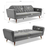 Velvet Click Clack Button Back Sofa Bed - 3 Seater | Grey