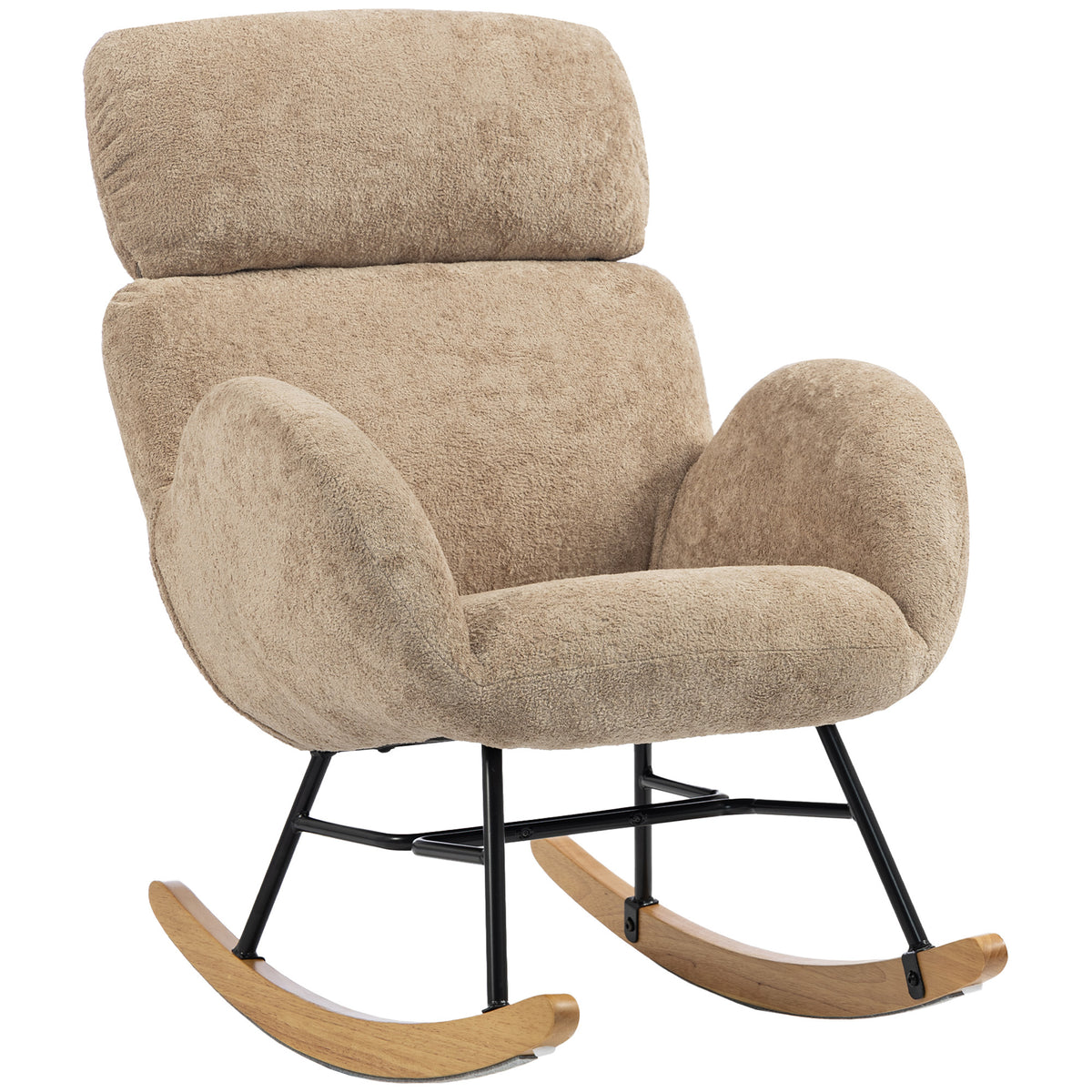 Rocking Chair With Adjustable Headrest Velvet Upholstery | Light Brown