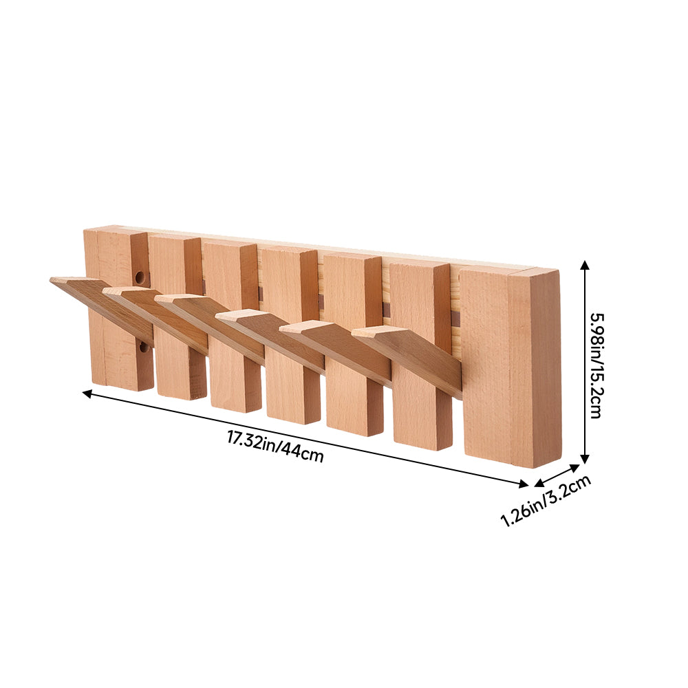 Wall-mounted Solid Wood Coat Rack With 6/8 Flip-down Hooks, Piano Key Design | Small | Natural
