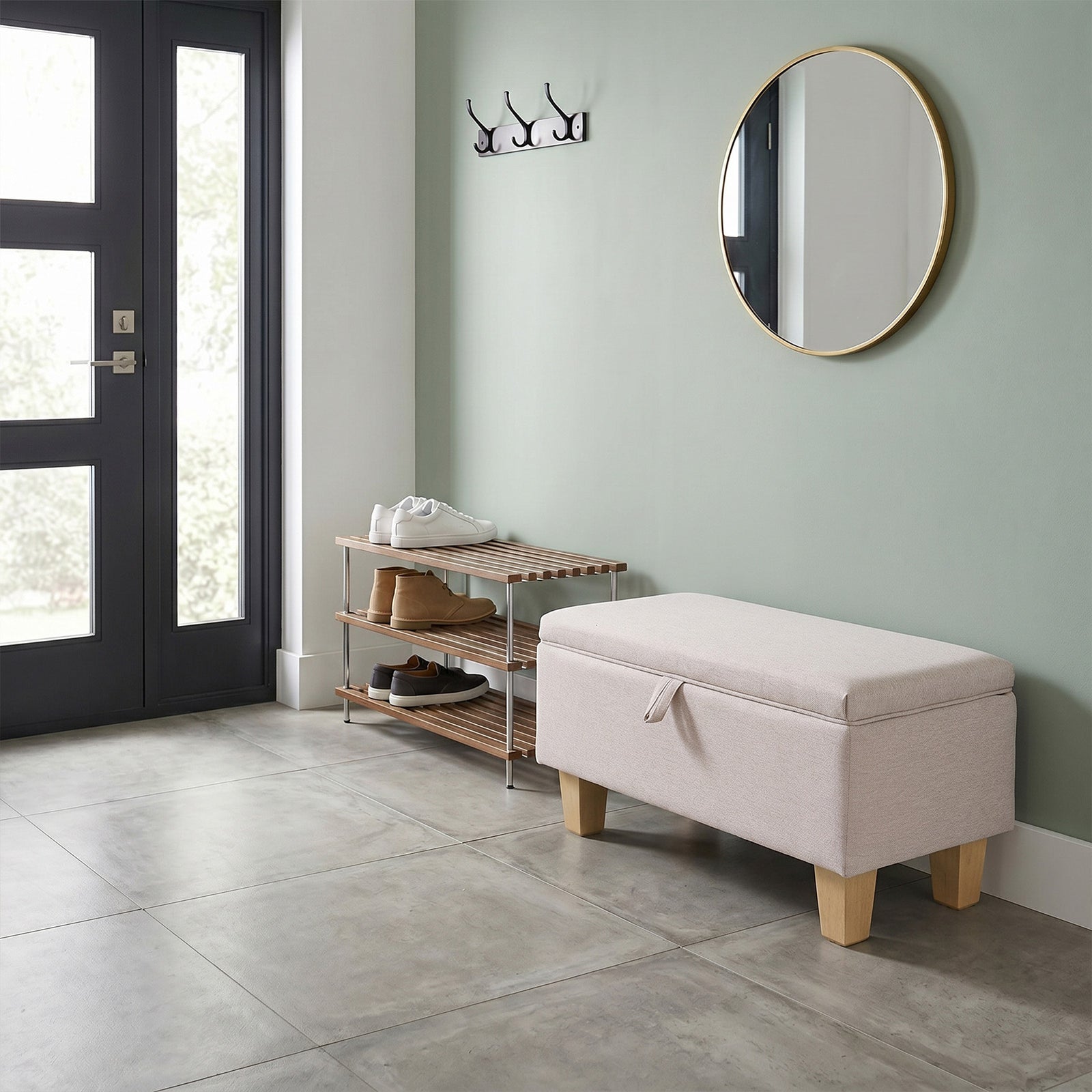 Modern Linen Upholstered Storage Bench | Pink
