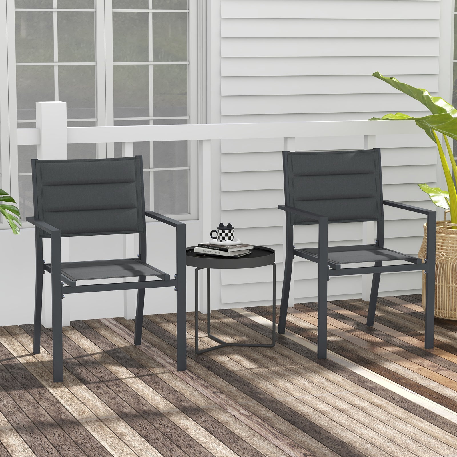 2 Pcs Dining Chairs, Stackable Design Aluminium Outdoor | Dark Gray