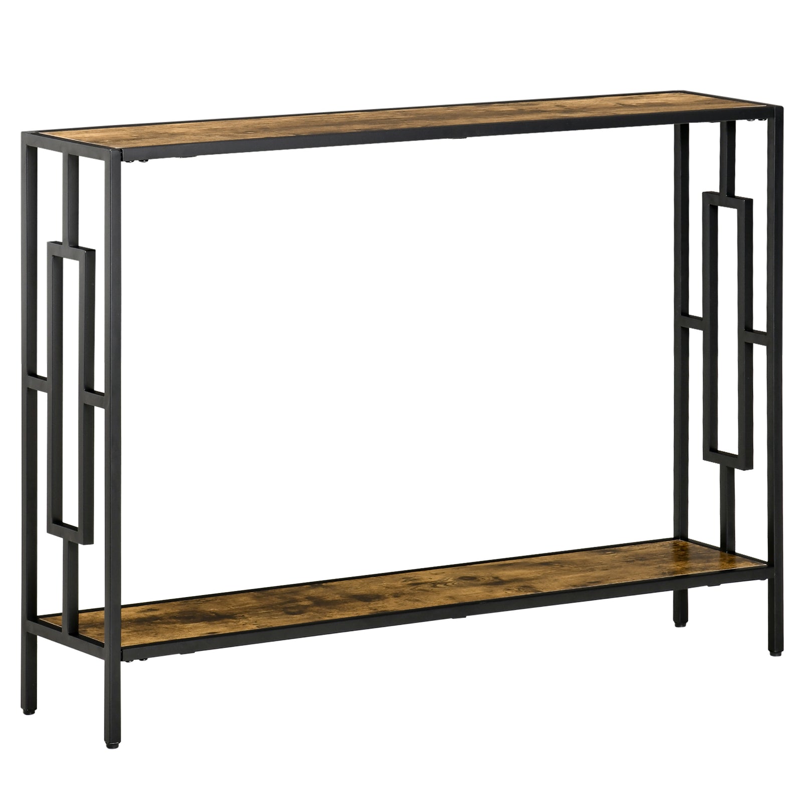 Industrial Console Table W/ Storage Shelf Black Metal Frame | One Size | Brown