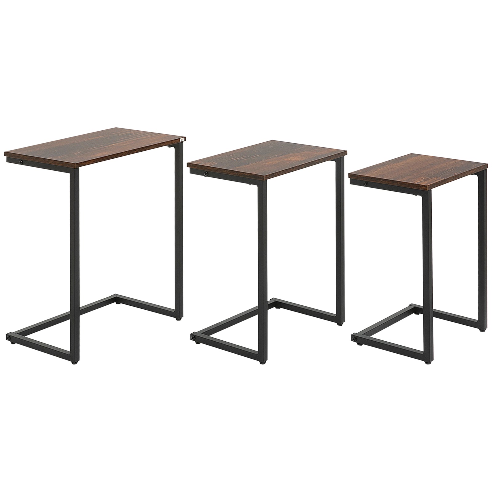 C-shaped Nesting Tables, Set Of 3, Rustic Brown