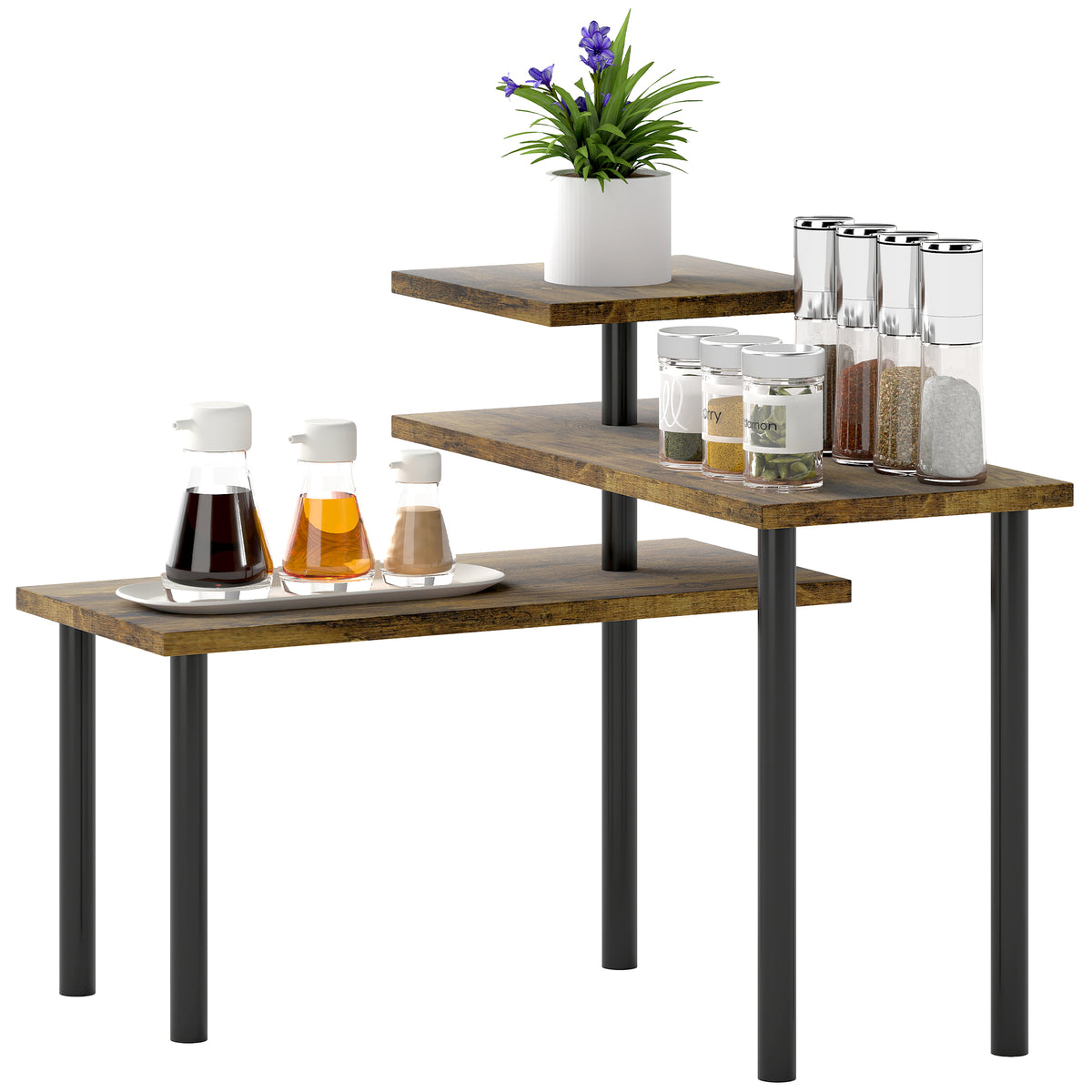 HOMCOM 3-tier Kitchen Countertop Organizer For Spice Rack,rustic Brown