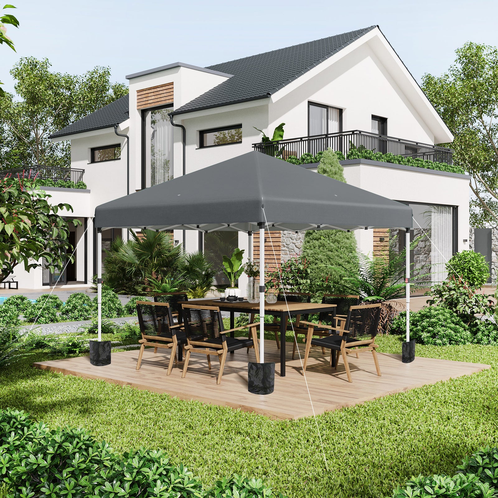 3x3 (m) Pop Up Gazebo Party Tent W/ 2 Sidewalls, Weight Bags | Dark Gray