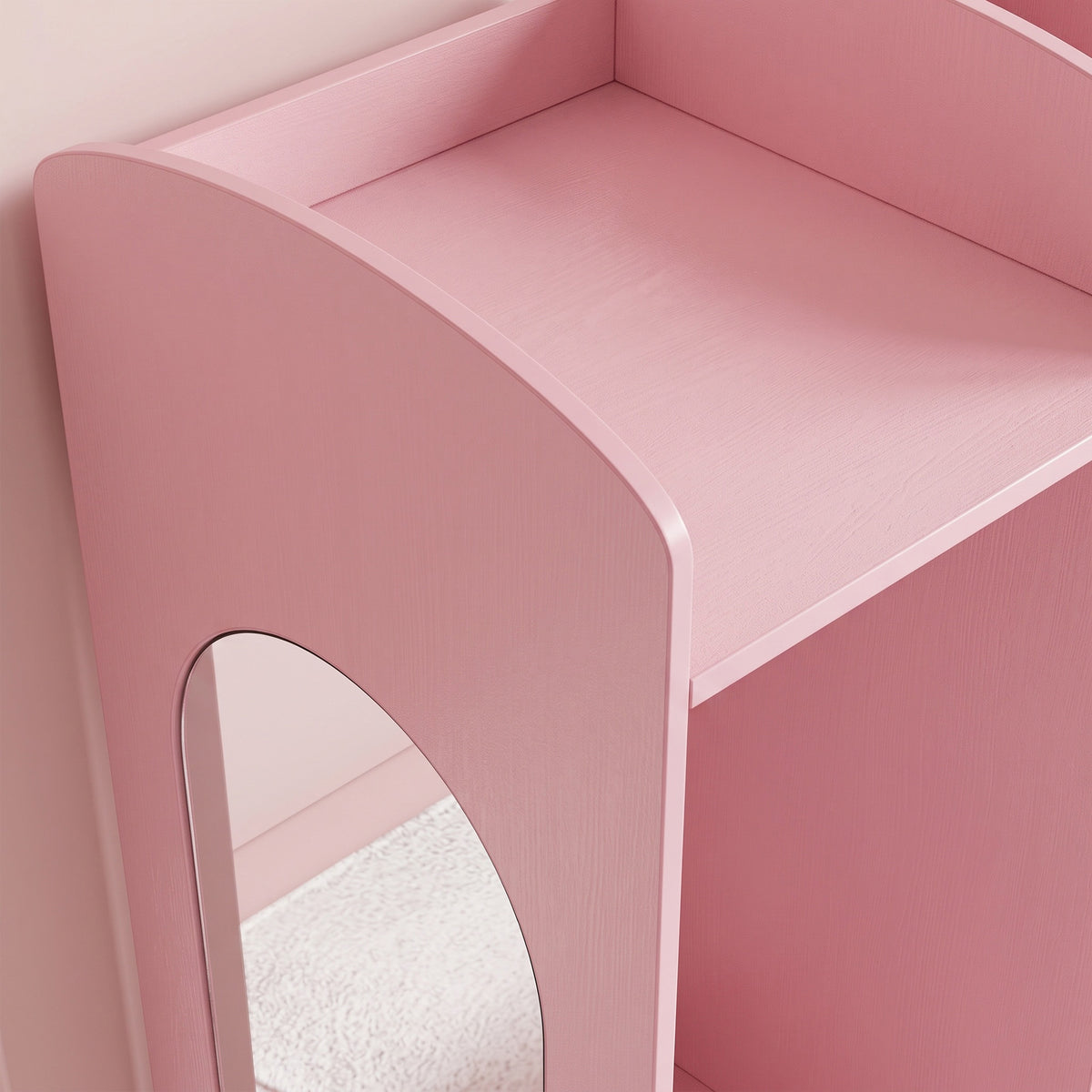 AIYAPLAY Kids Dressing Table With Stool, 2-colour Lights Mirror, Pink