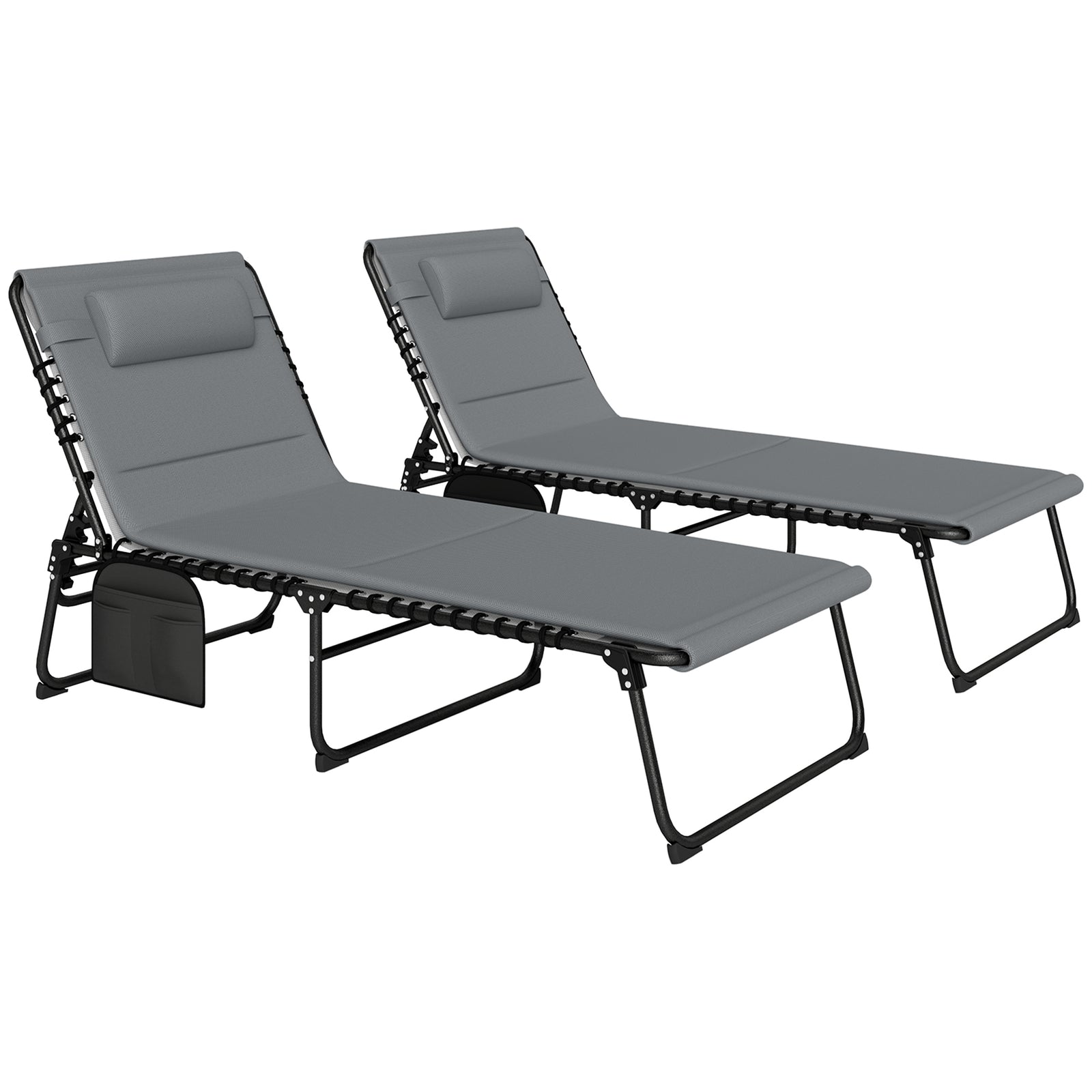 Folding Sun Loungers Set Of 2, Reclining Sun Bed | Charcoal Gray