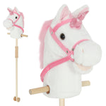 Stick Horse With Wood Wheels, Pony Neighing And Galloping Sounds | White