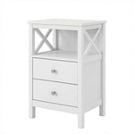 Bedside Table Wood Nightstand Cabinet 2 Storage Drawers Open Shelf | White
