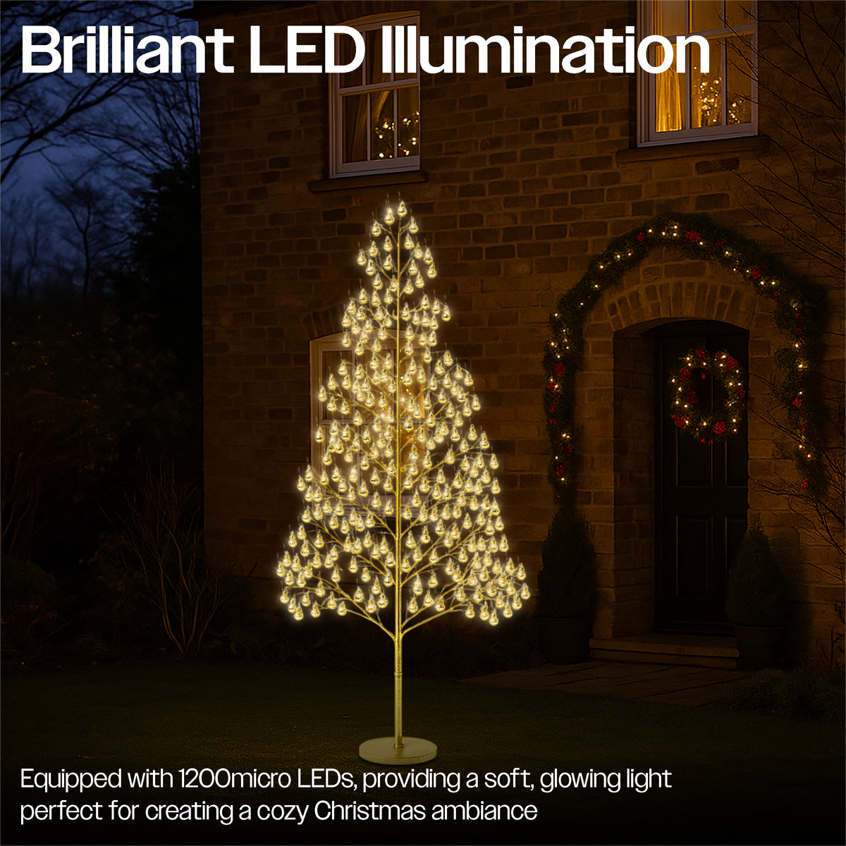 210cm 1200 Warm White Micro Led Tree 5m Lead | Gold