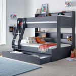 Oliver Triple Sleeper Storage Bunk Bed With Drawer With Memory Foam Mattresses | Small Double | Grey