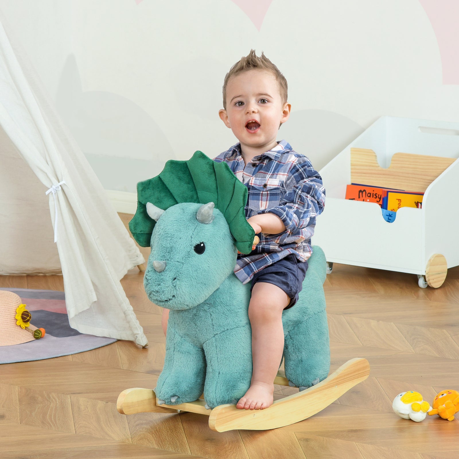 Kids Plush Ride-on Rocking Horse Triceratops-shaped Toy For 36-72 Months