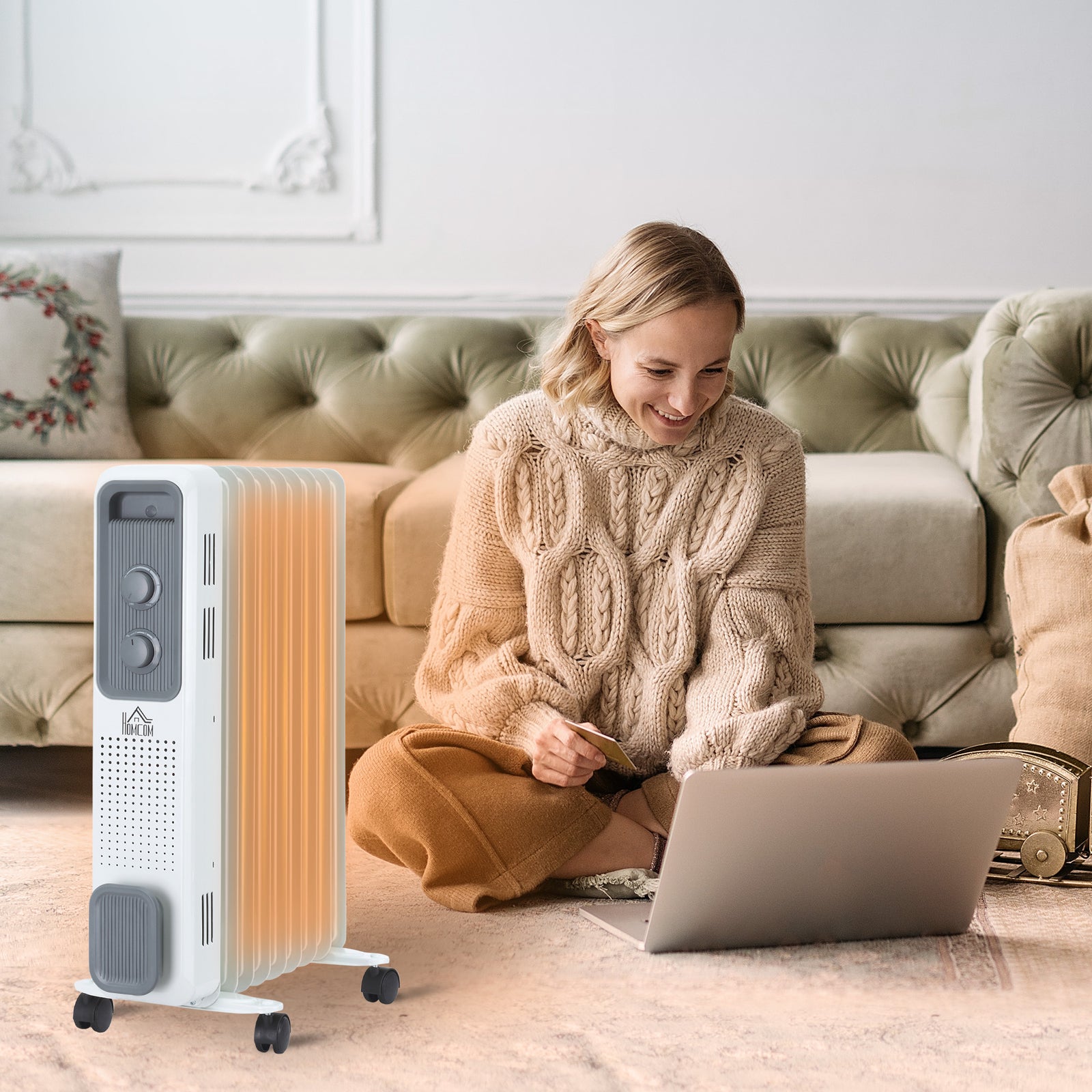 7/9/11 Fin Oil Filled Radiator Portable On Wheels | Medium | White