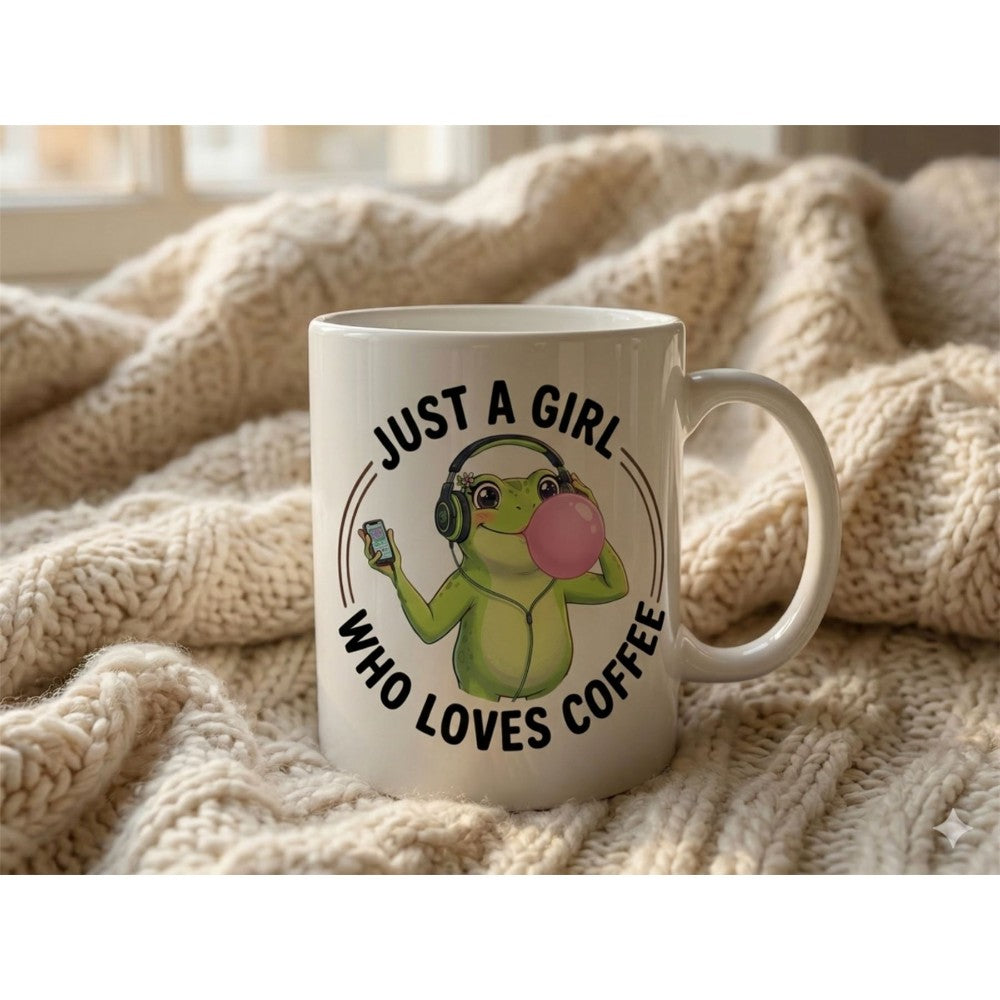 Dyzi Just A Girl Who Loves Coffee Frog Quote Ceramic Mug White