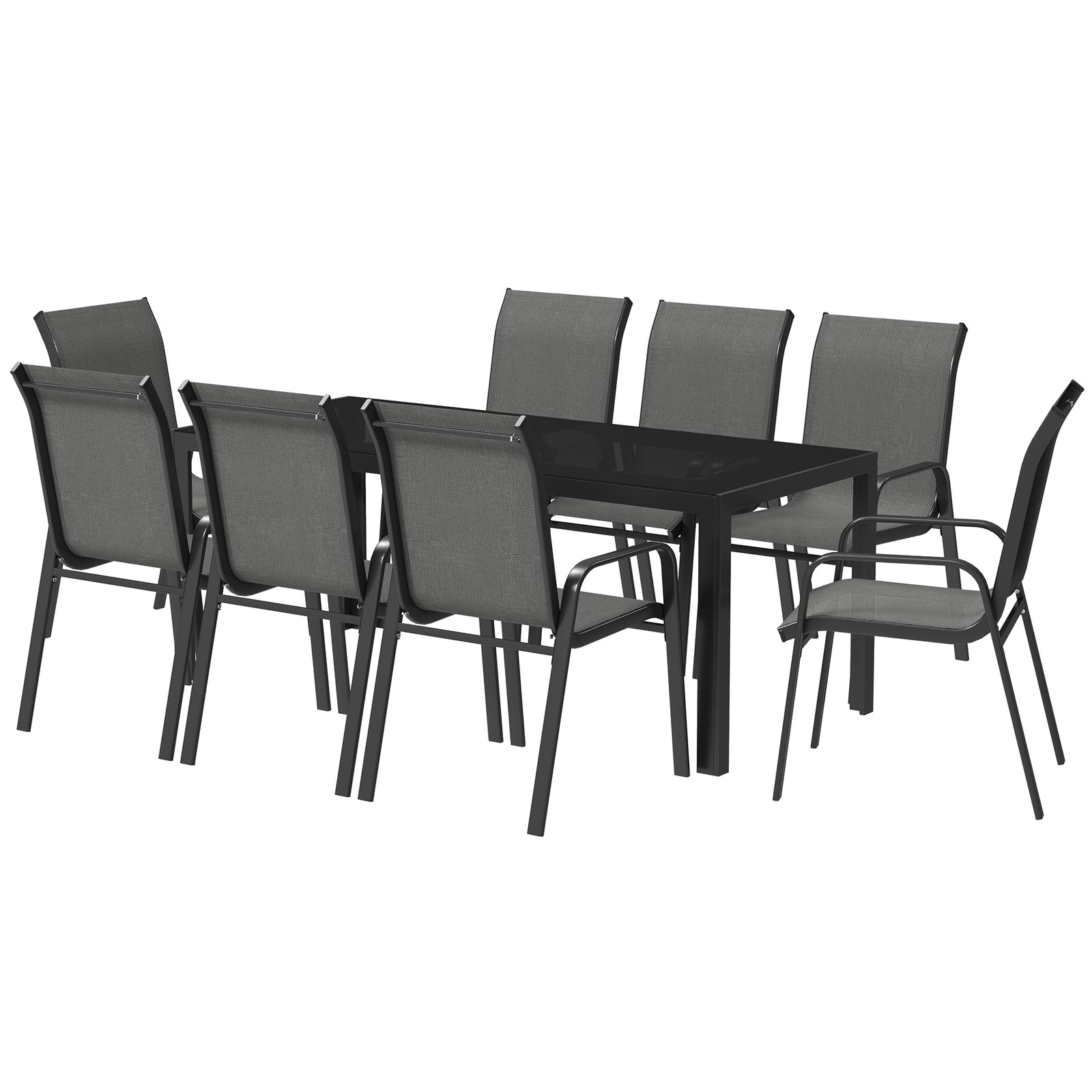 9 Pieces Patio Dining Set With Stackable Chairs | Dark Gray