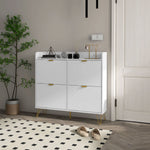 Narrow Shoe Storage Cabinet With 4 Flip Drawers For 16 Pairs