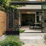 Metal Black Outdoor Privacy Screen With Plant Pot Geometric Garden Divider