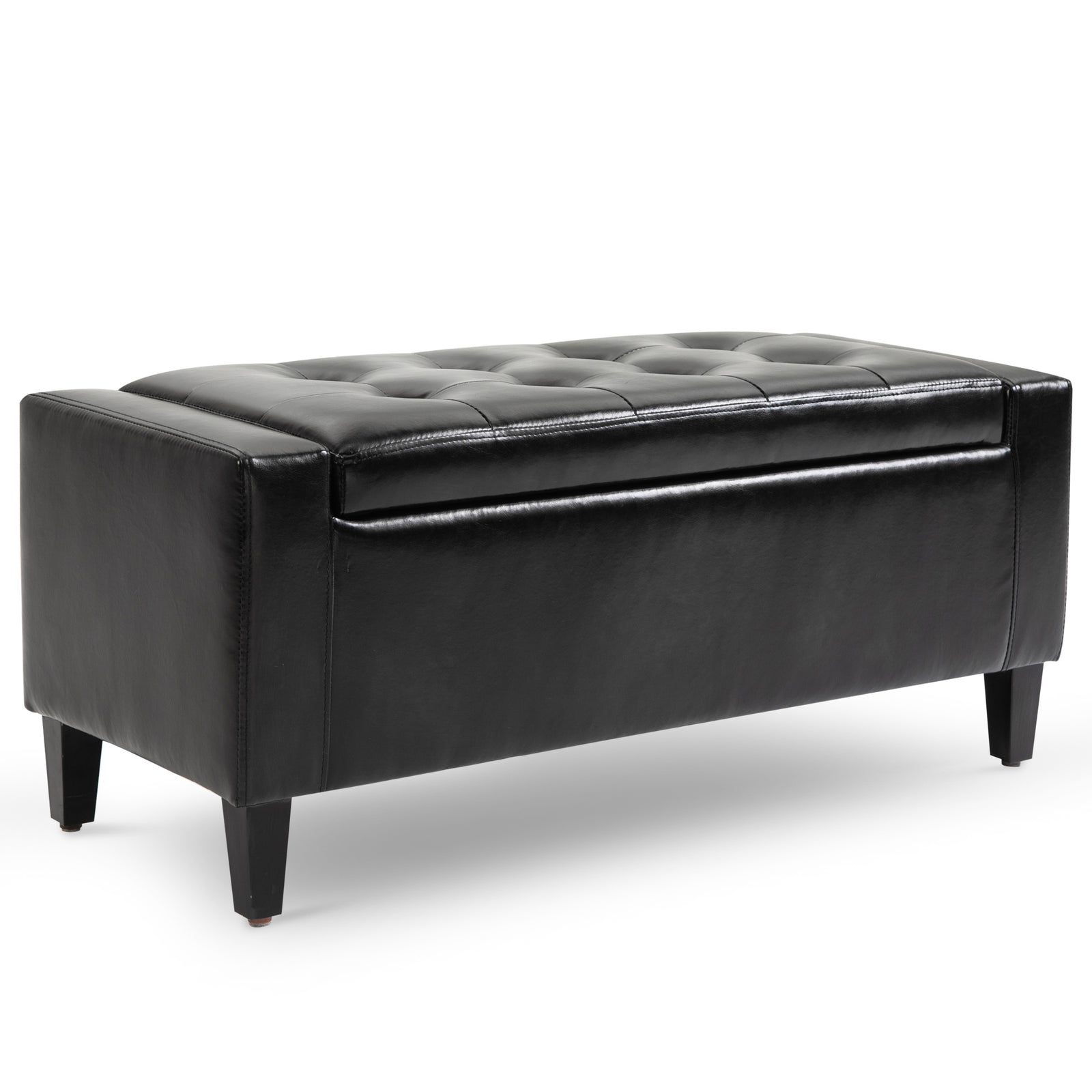Pu Leather Storage Bench, Wooden Frame | Black
