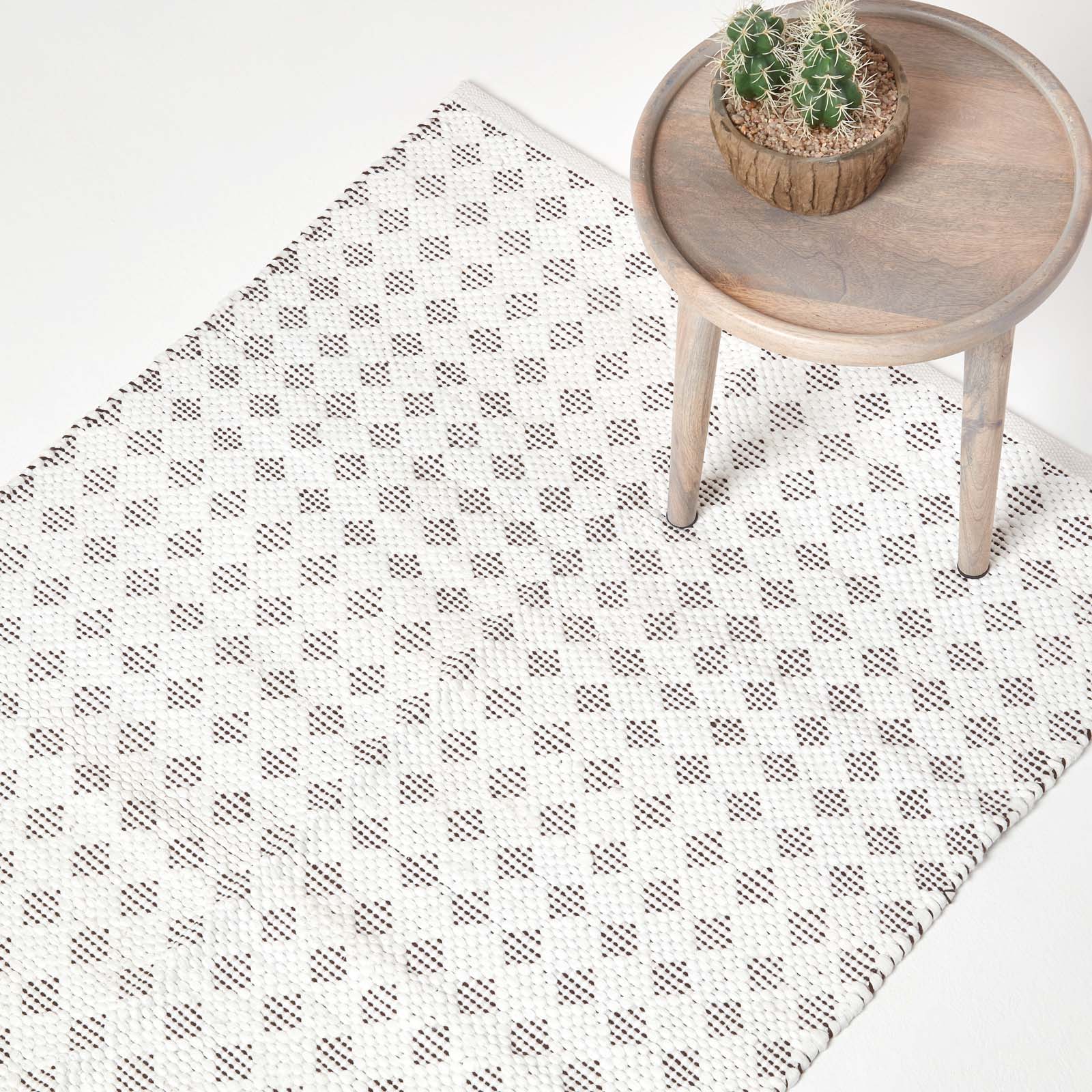 White Geometric Black Diamond Chindi Rug | 150cm x 95cm | White