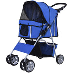 Pet Stroller Carrier Foldable Deluxe Jogger Walk Travel Dog Cat | Blue