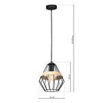 Cliff Black Pendant Lamp 1xe27 Hand Made Matt Black Cage Style Lamps With Natural Wood Detail