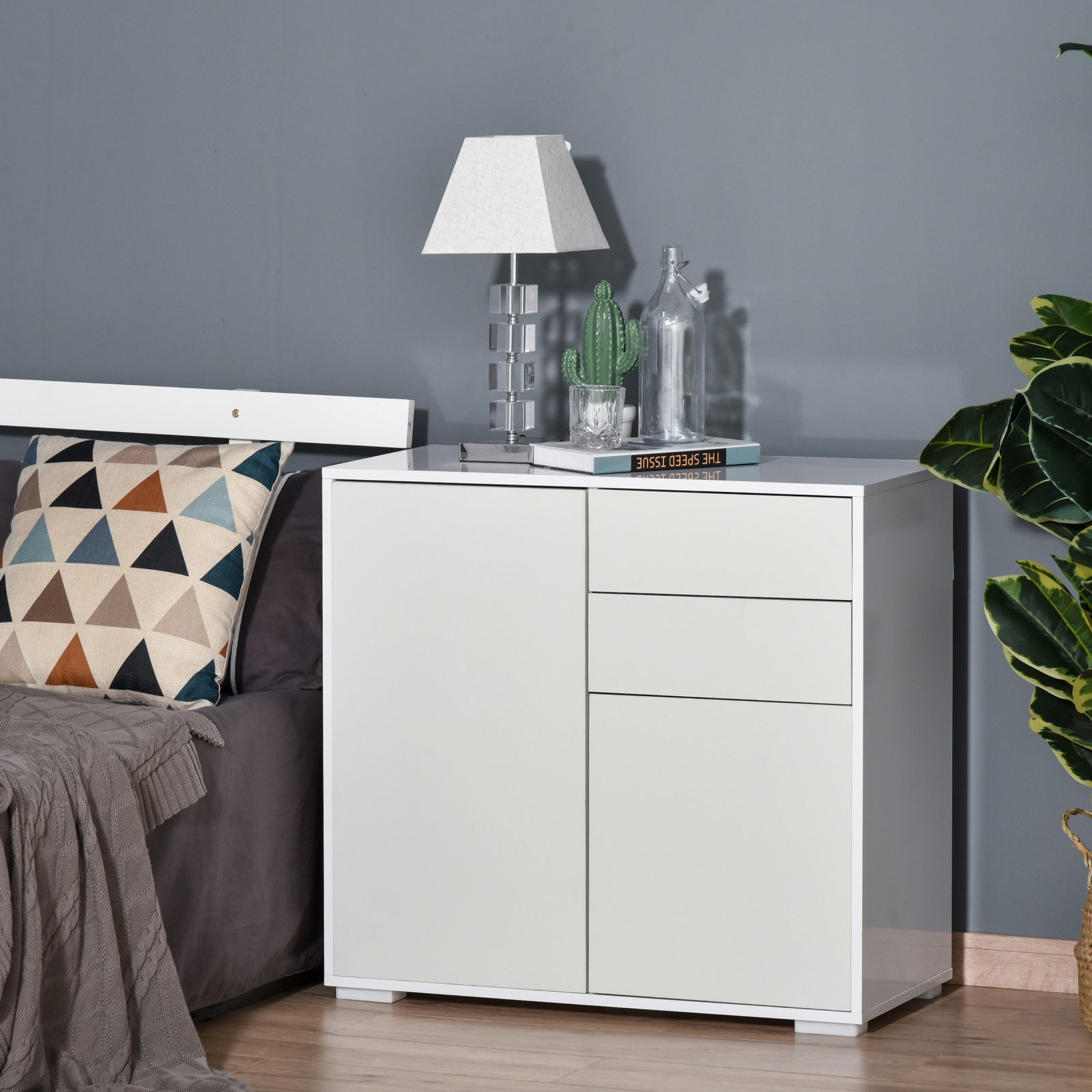 Side Cabinet With 2 Door Cabinet And 2 Drawer Home Office | One Size | White