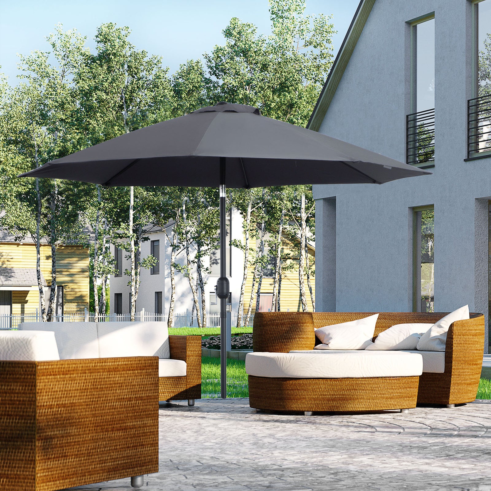 2.7m Parasol With Tilt And Crank | Charcoal Gray