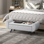 Storage Ottoman With Armrest, Upholstered Linen Storage Bench | Light Grey