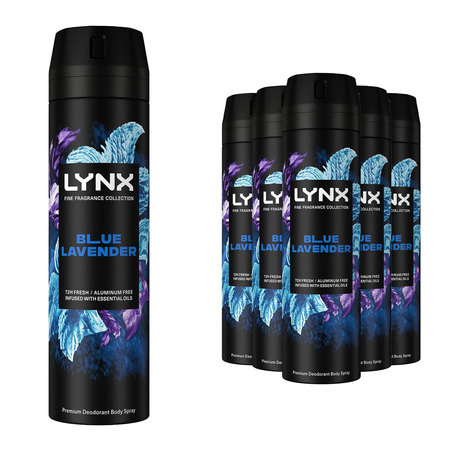 Fine Fragrance Collection Blue Lavender Body Spray Deodorant 200ml, 6 Pack