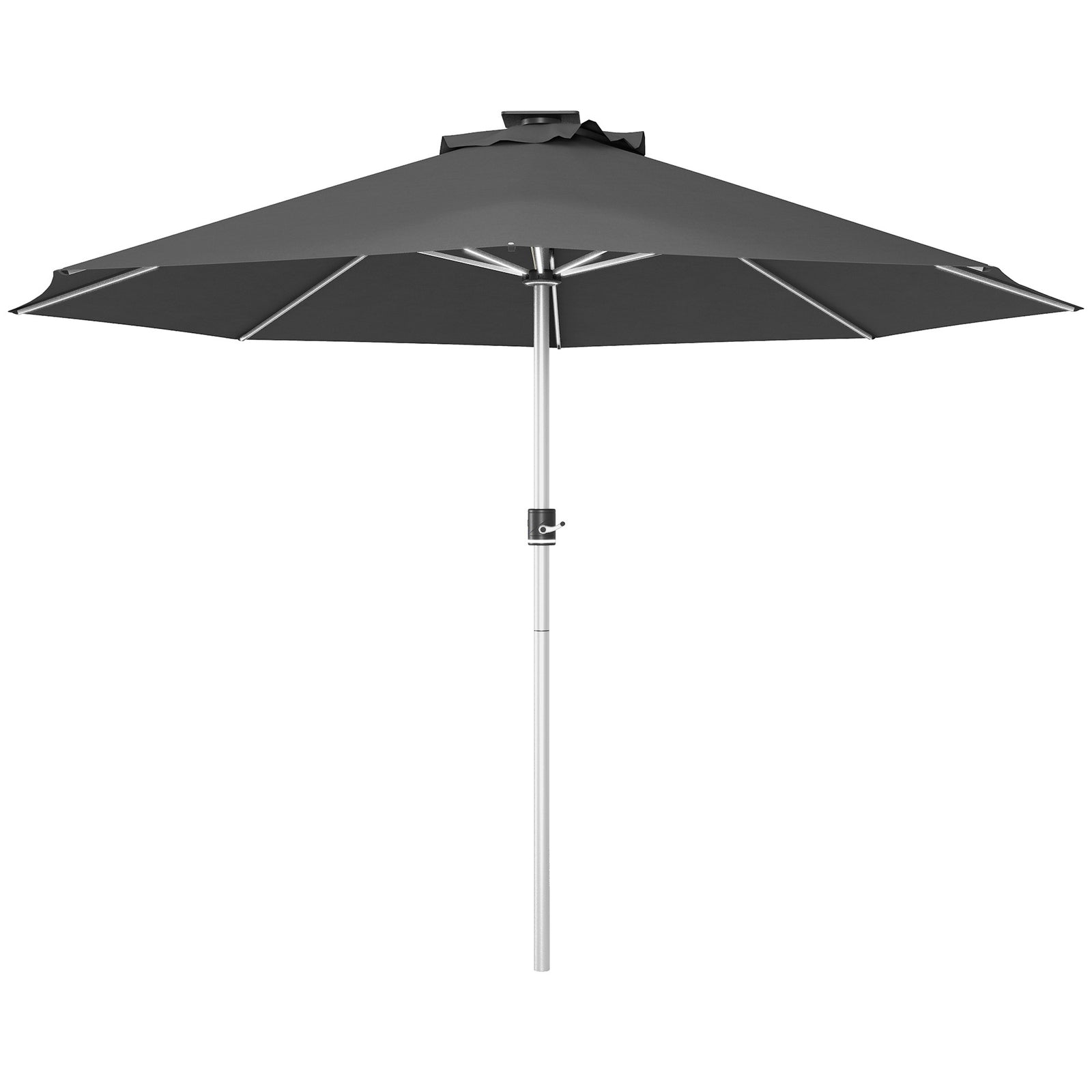 Garden Parasol W/ Usb & Solar Led Lights, Crank Handle | Dark Gray