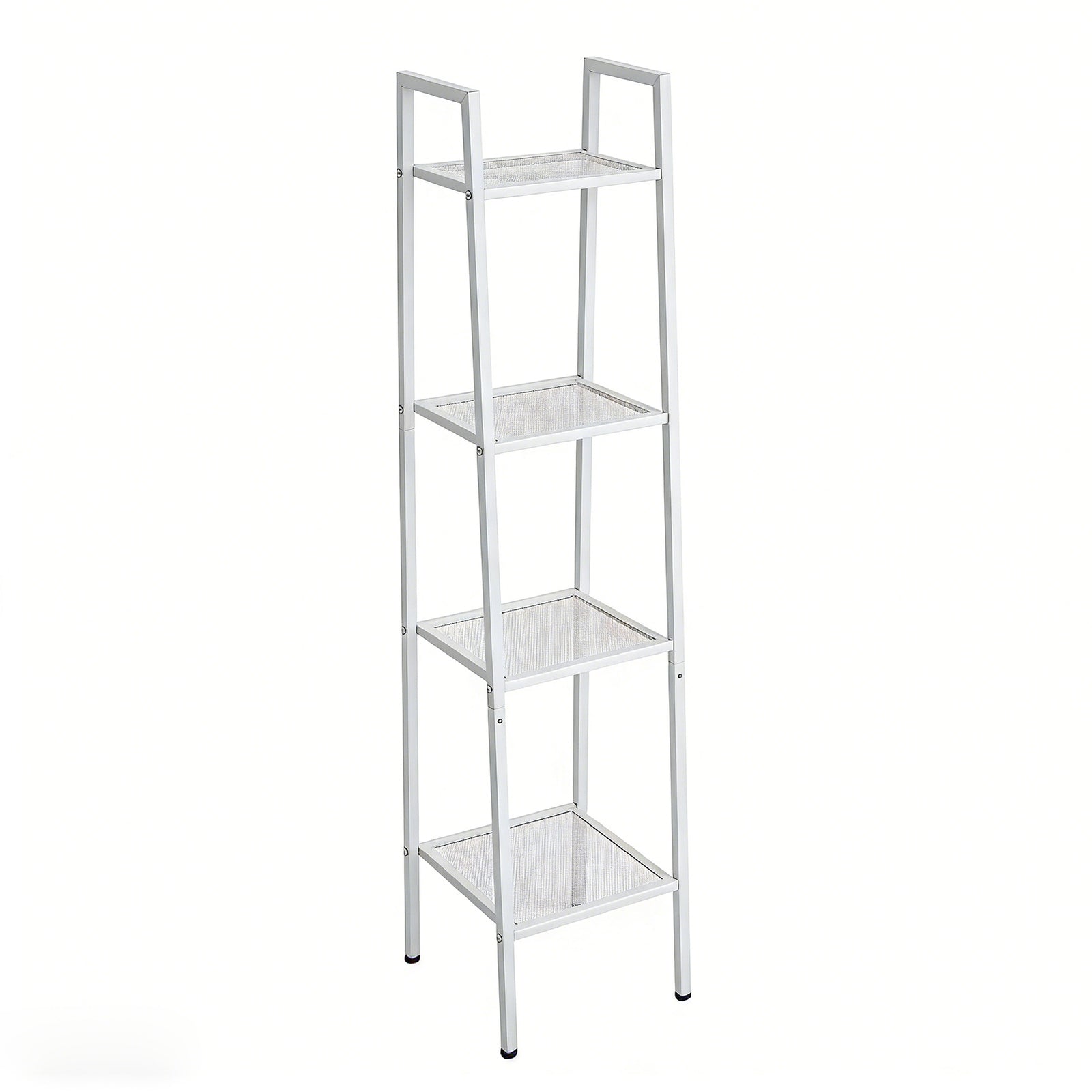 4-tier Freestanding Metal Ladder Shelf With Mesh Shelves | White
