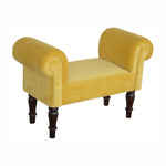 Solid Wood Mini Mustard Velvet Bench