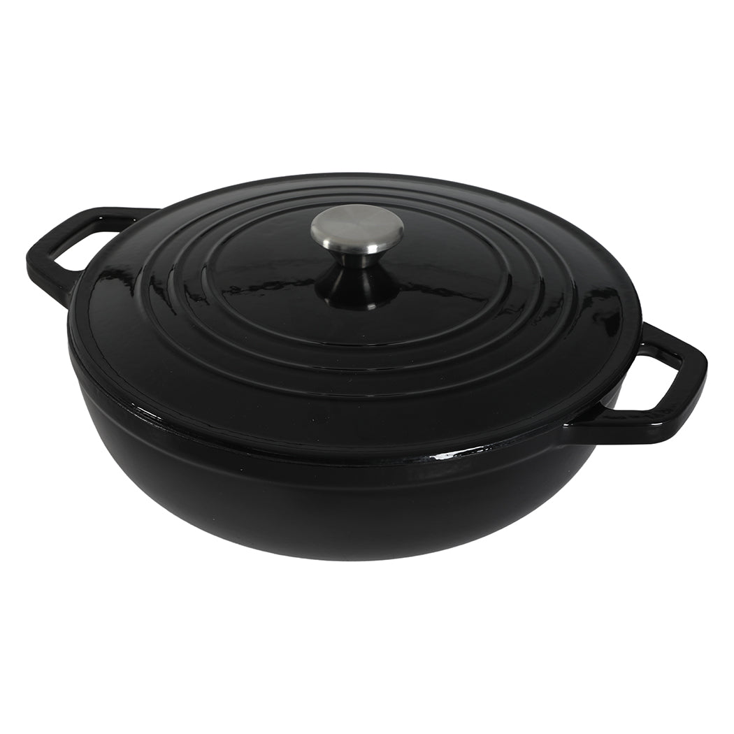 Cast Iron Enameled Dutch Oven Bread Baking Casserole Pot Self-basting Lid | Black