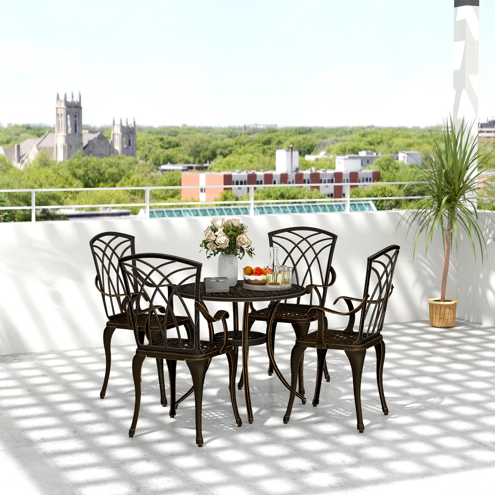 5 Pcs Garden Dining Set, Garden Furniture Set, Bronze Tone