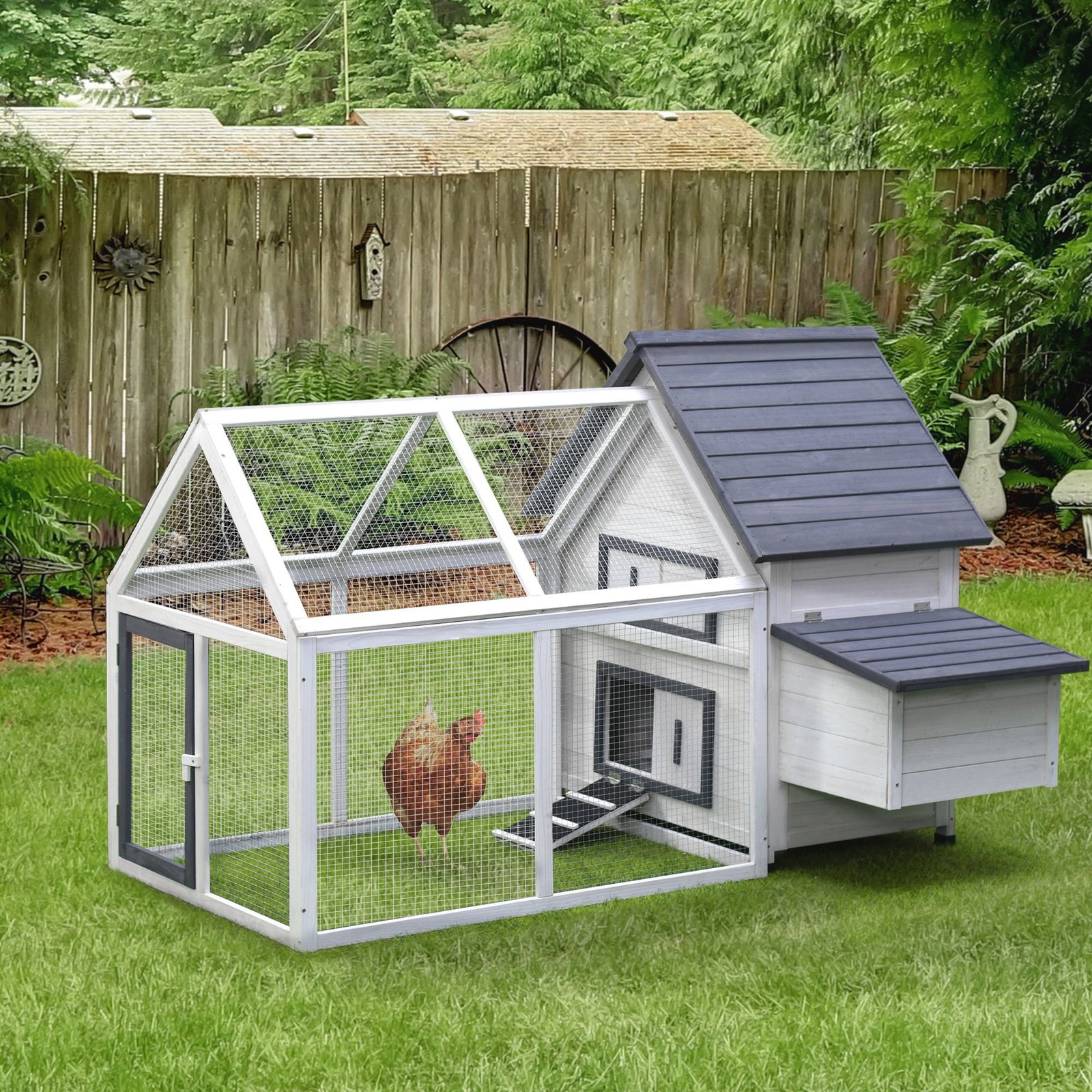 Pawhut Wooden Chicken Coop Hen House Enclosure Garden With Ramp Run Nesting Box