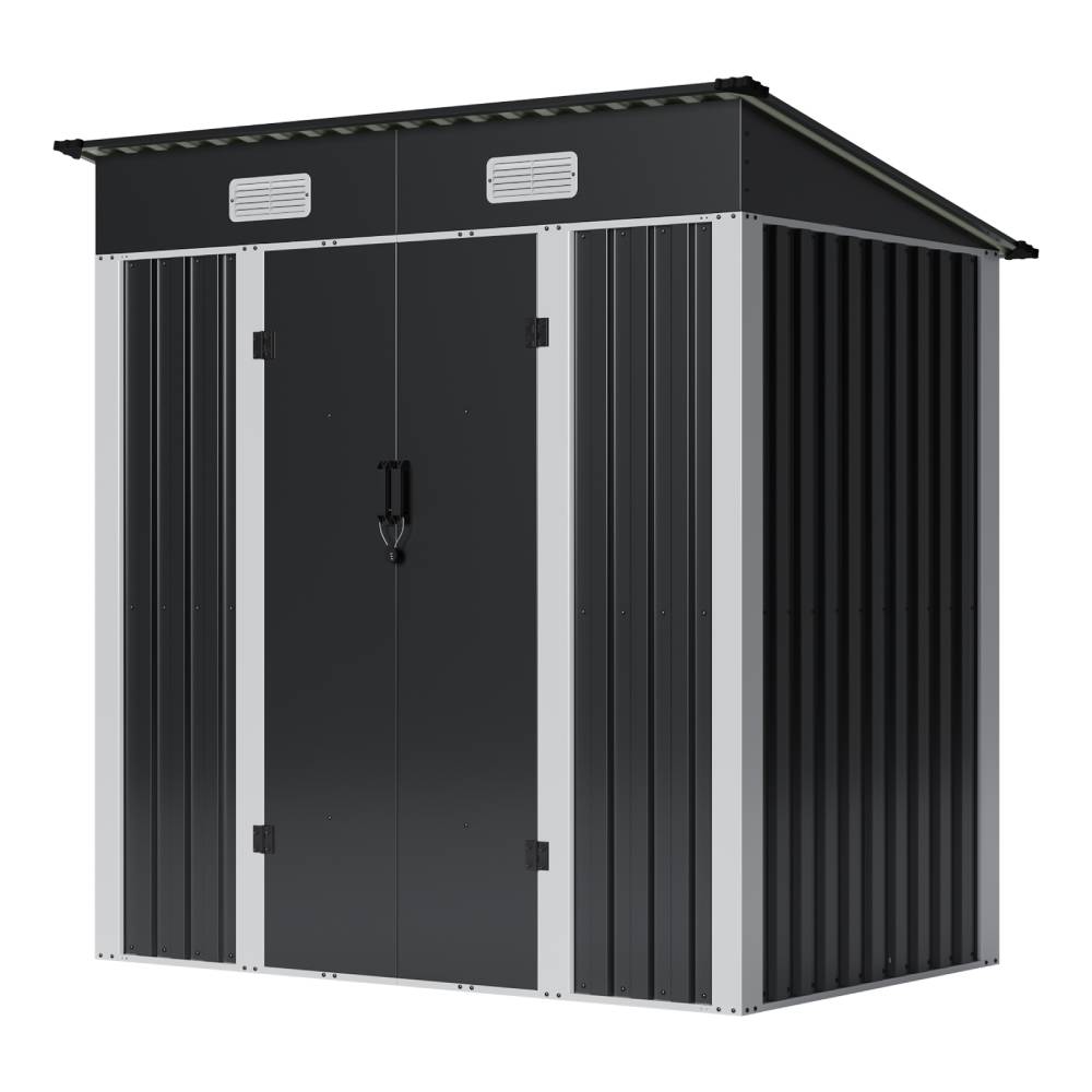 Breeins 6x4ft Lockable Metal Outdoor Storage Shed with Pent Roof, Double Hinge Doors & Air Vents, Weather-Resistant Garden Tool Storage House