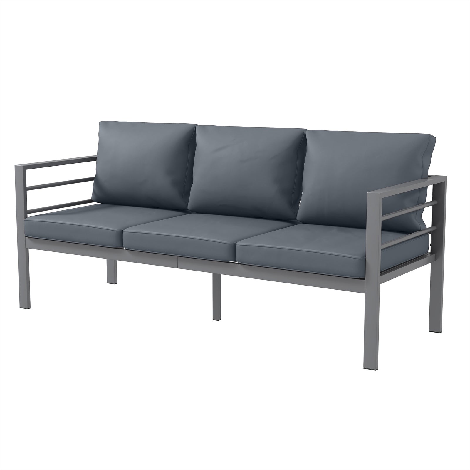 3-seater Aluminium Garden Bench W/ Cushions, Grey
