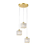 Modern 3-light Crystal Pendant Light Adjustable Linear Ceiling Fixture With Square Glass Shades | Gold