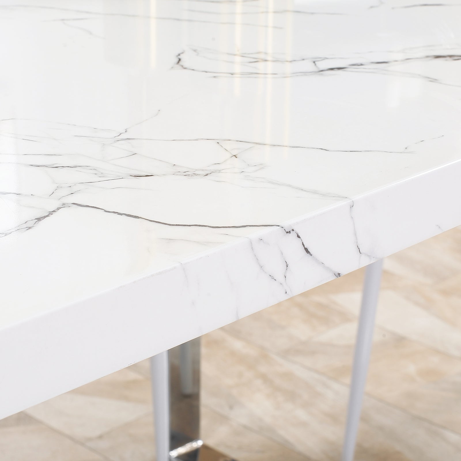 Modern Dining Table With Marble Effect Top Steel Legs