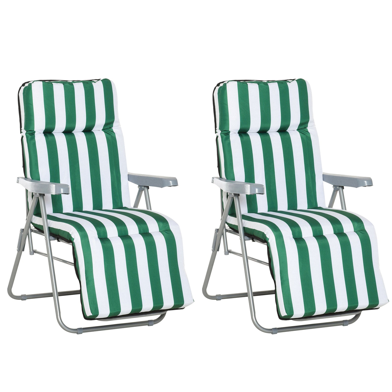 Set Of 2 Adjustable Sun Lounger Recliner Reclining Seat | Green