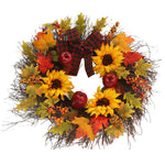 Prelit Autumn Wreath With Artificial Maple Leaves And Sunflowers