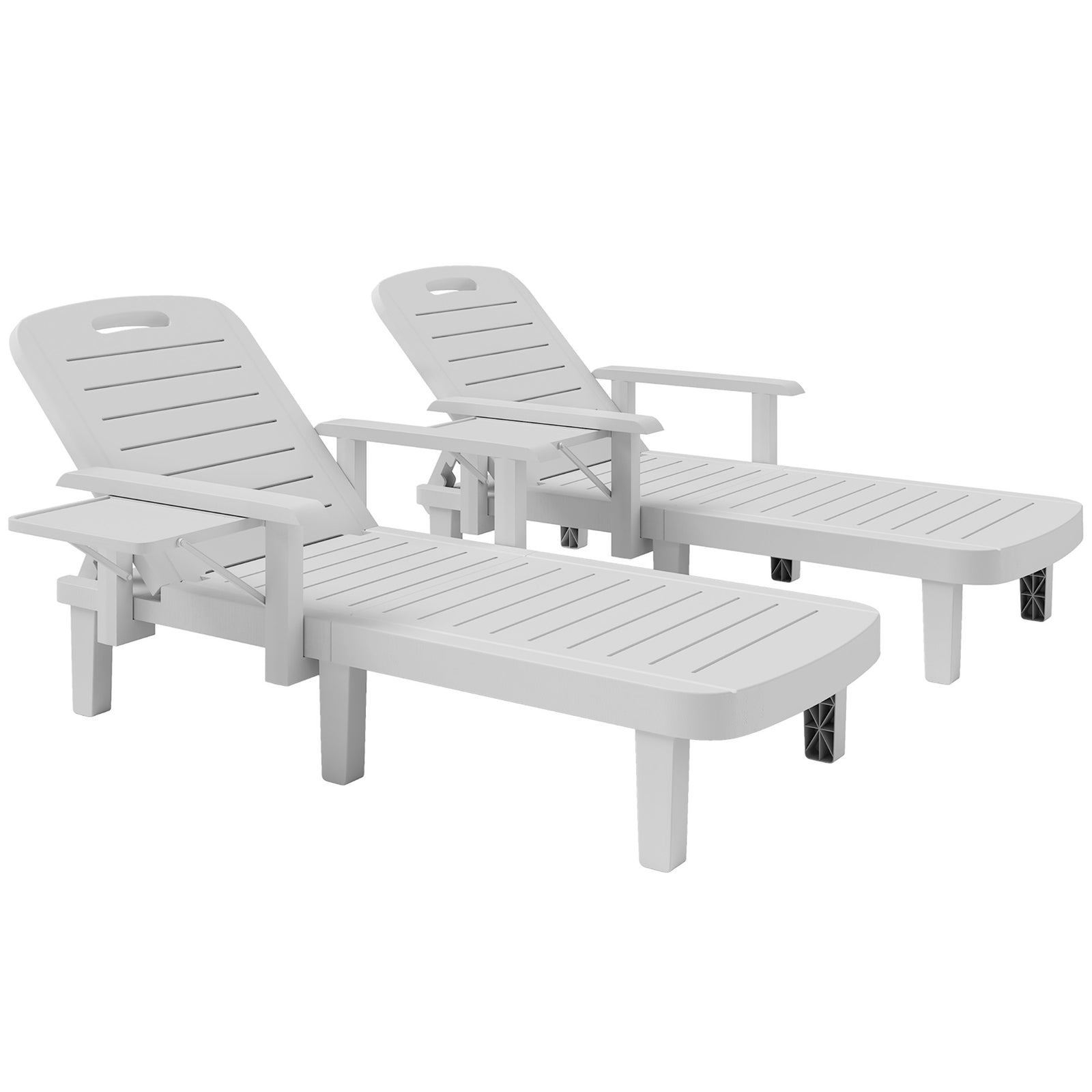 Set Of 2 Resin Reclining Sun Loungers For Garden | White