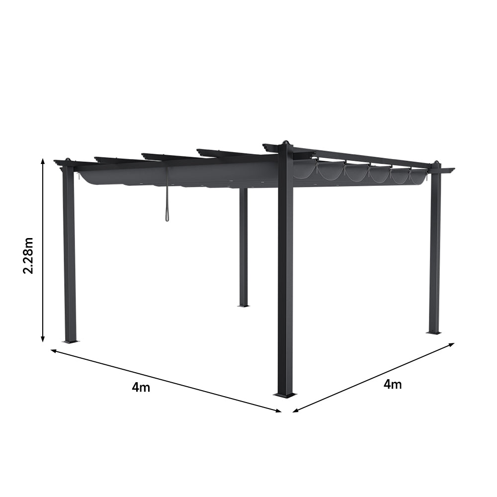 4m X 4m Aluminium Pergola With Retractable Roof,charcoal Grey,outdoor Garden Gazebos Water-resistant