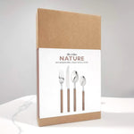 Cutlery Set Acacia Wood Handle Stainless Steel Fork Spoon | Set of 32 | Brown