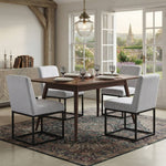 Set Of 2 Chenille Upholstered Dining Chairs With Black Metal Legs | Light Grey