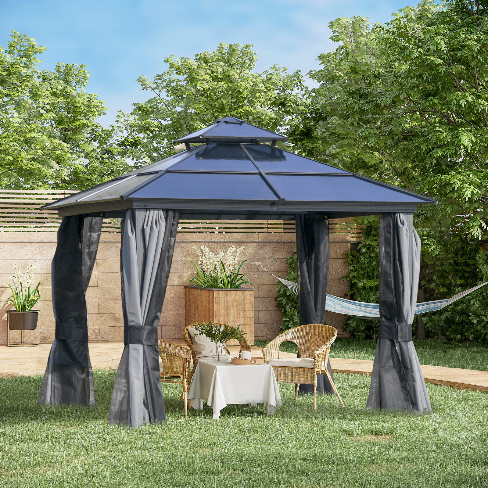 Pc Hardtop Gazebo W/ Double Roof & Aluminium Frame | Medium | Charcoal Gray