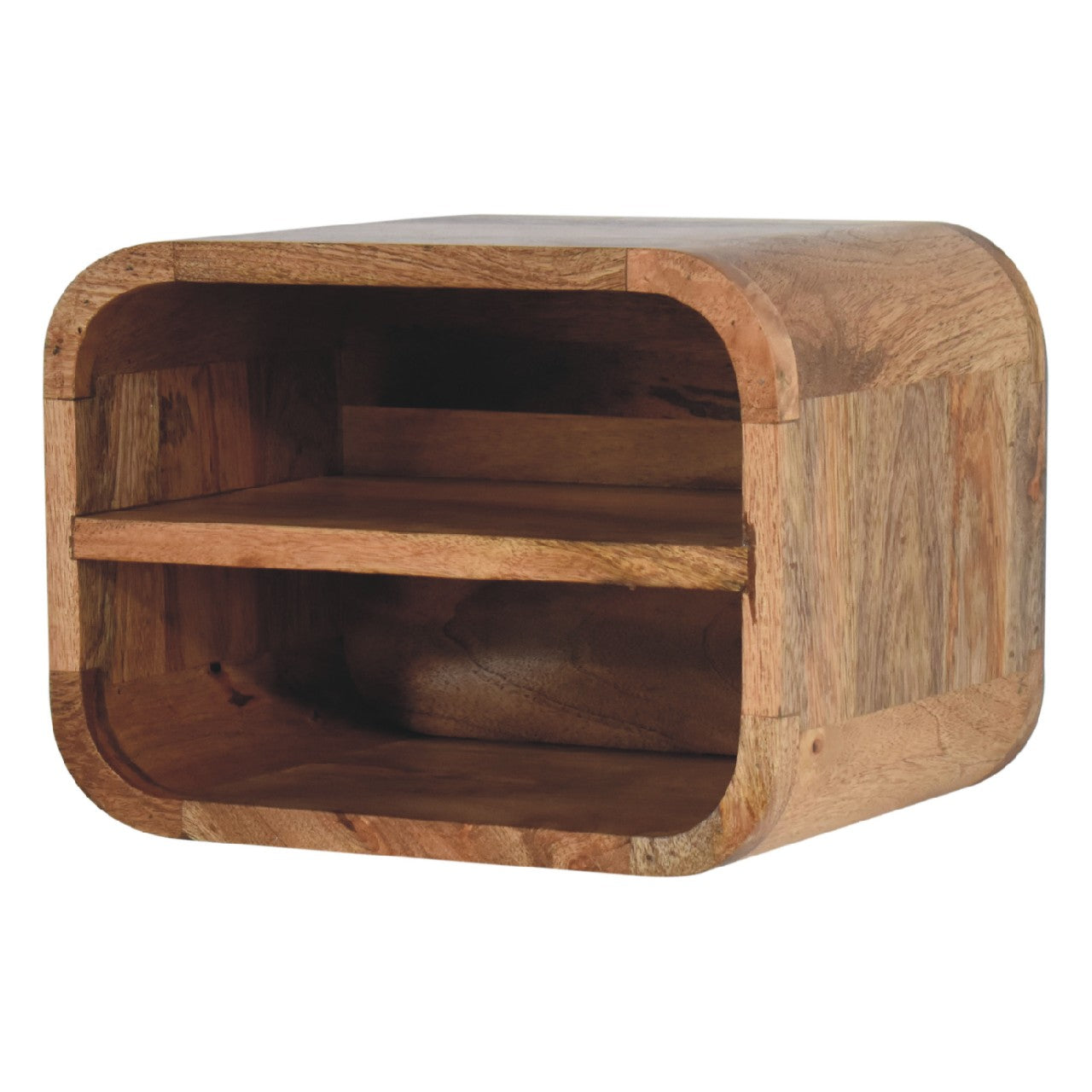 Solid Wood Oak-ish Floating Open Curve Bedside