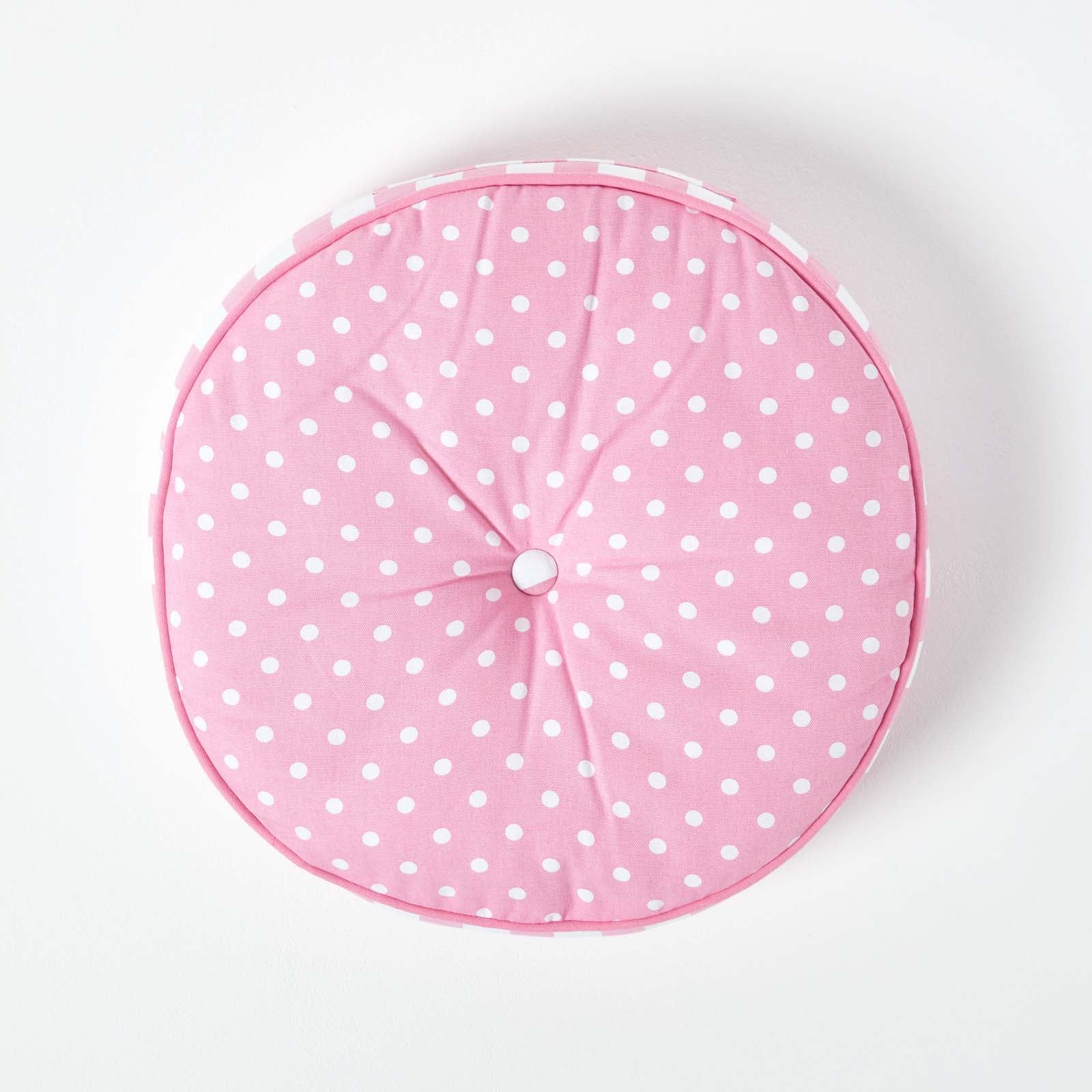 Polka Dots & Stripes Round Floor Cushion | 43cm x 43cm | Pink