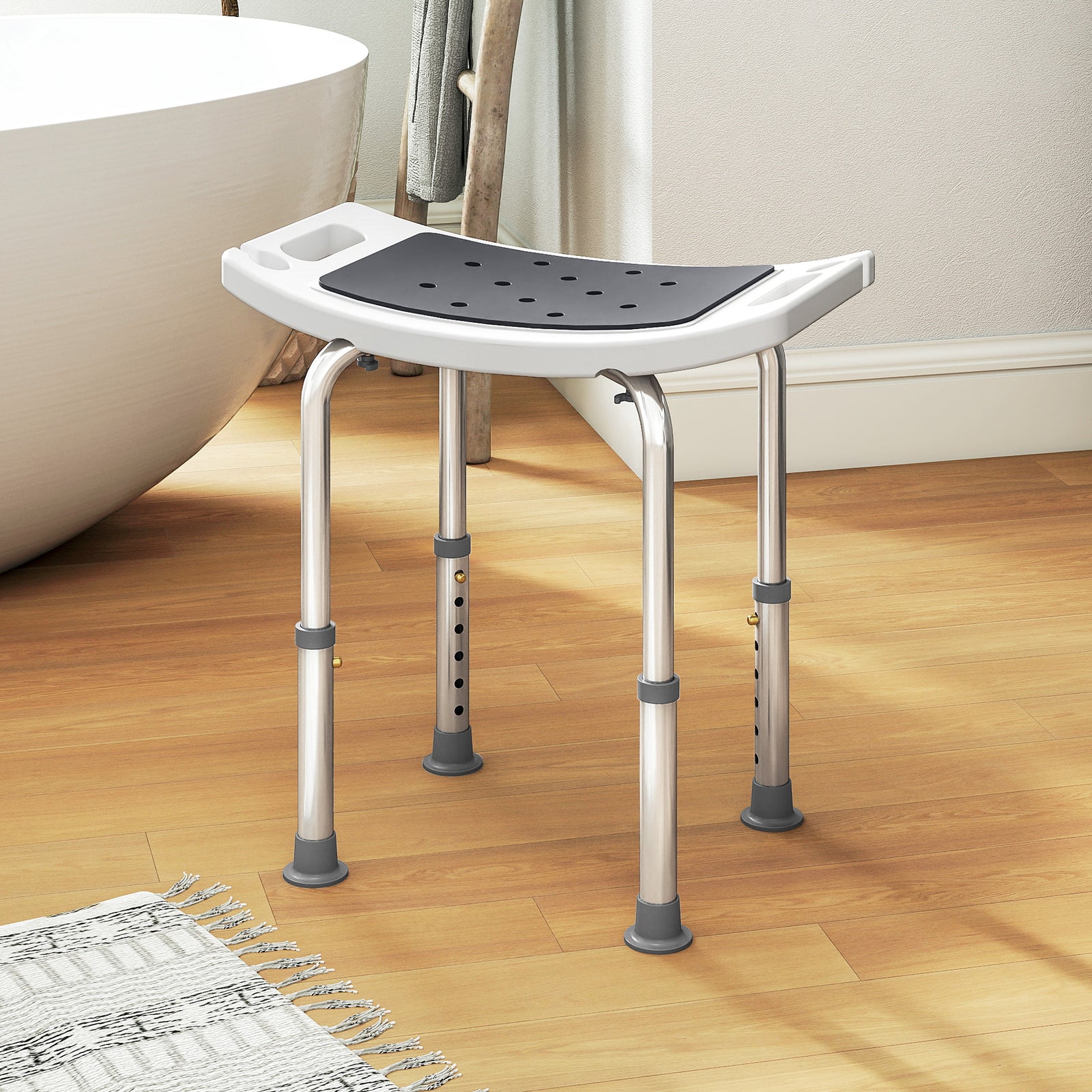 Adjust Aluminium Bath Stool Shower Non-slip W/ Shower Hole | Grey